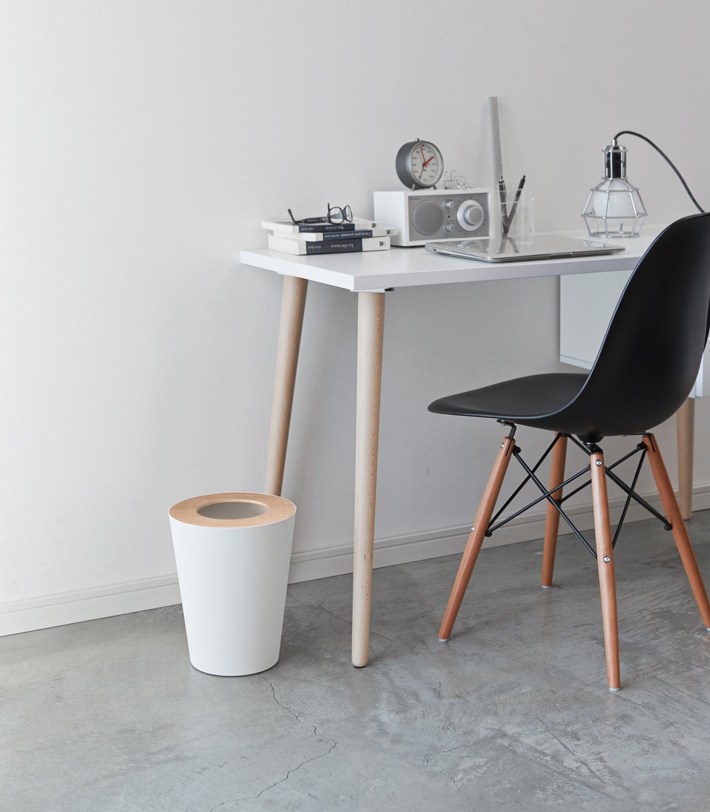 Yamazaki Home Trash Can - Round - Steel + Wood