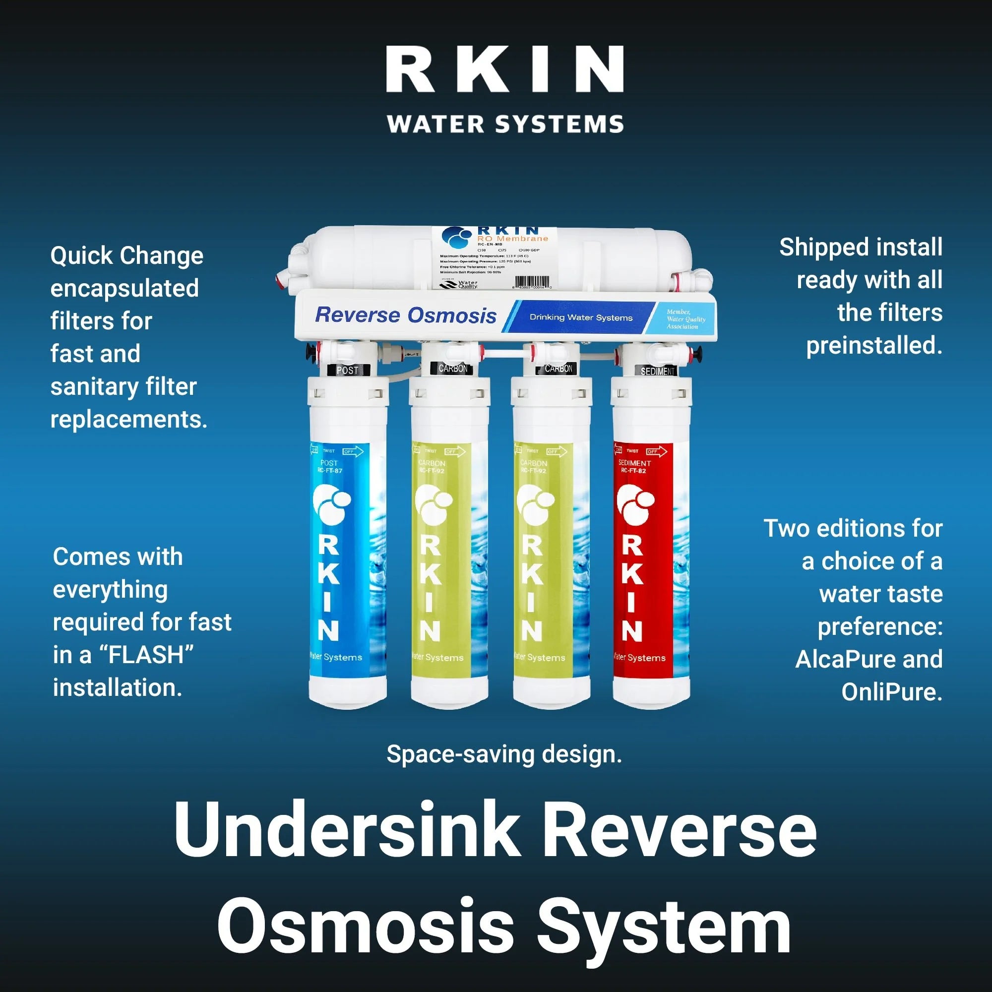 RKIN Flash Undersink Reverse Osmosis System with Chrome Lead-Free Faucet