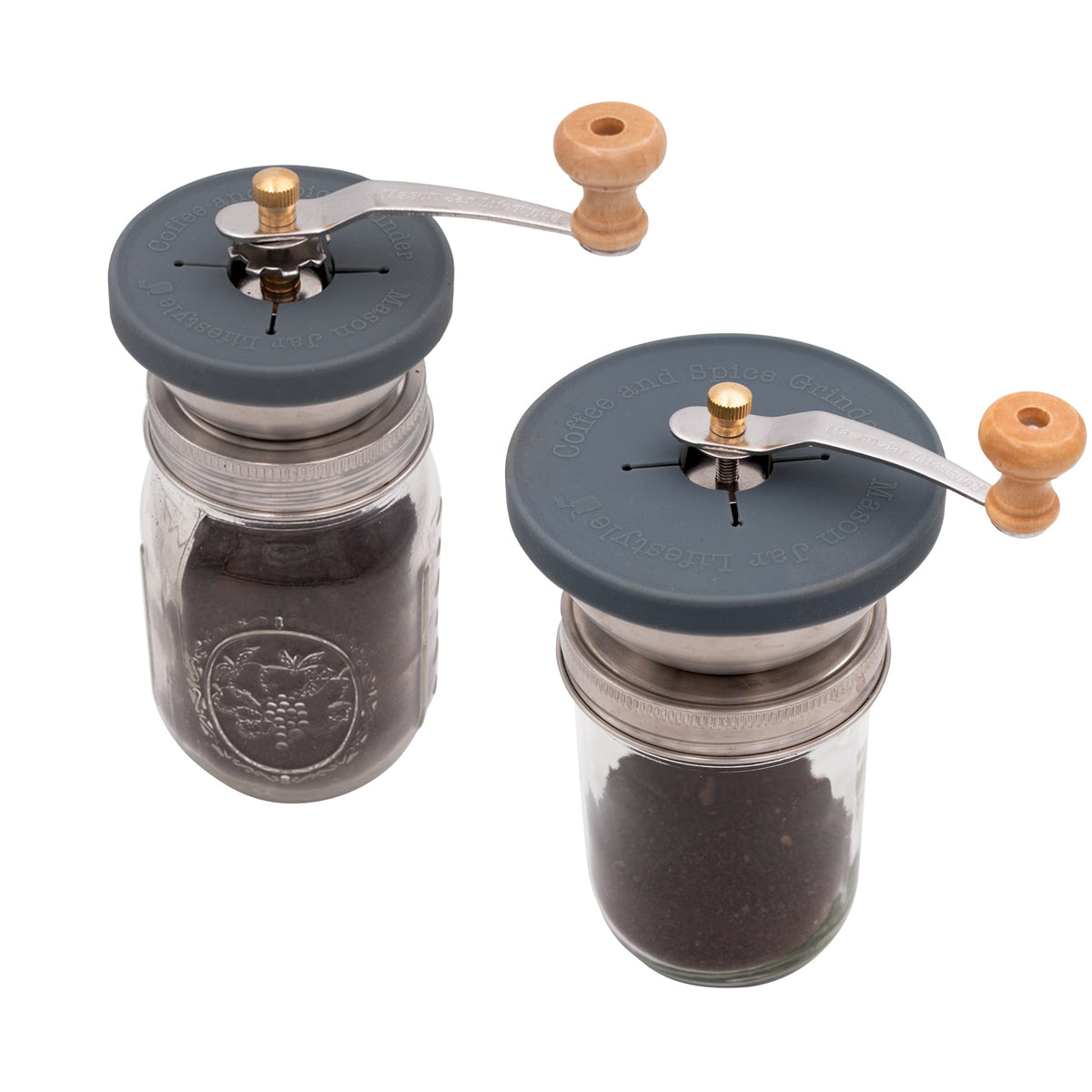 Regular-mouth and wide-mouth Mason jar coffee grinder lids