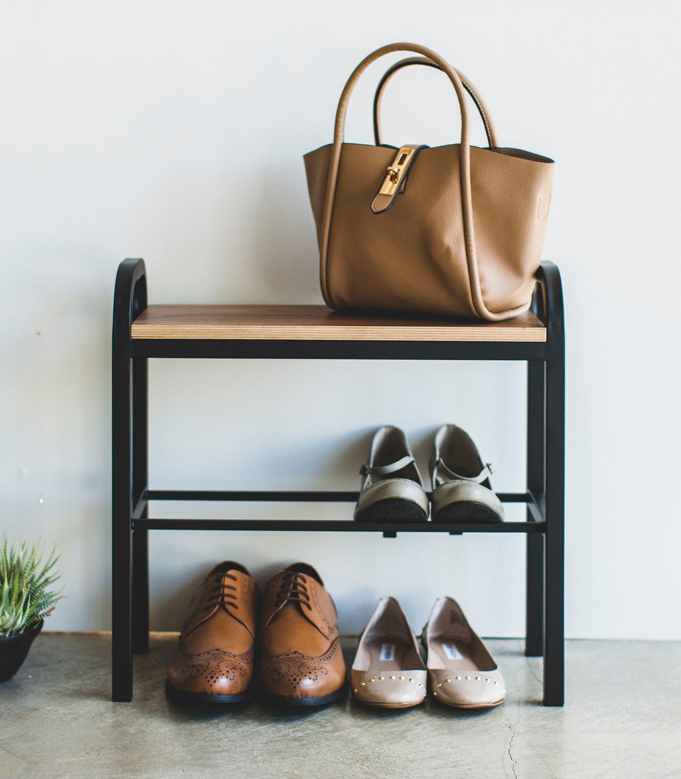 Yamazaki Home Shoe Organizer & Bench (18" H)  - Steel + Wood