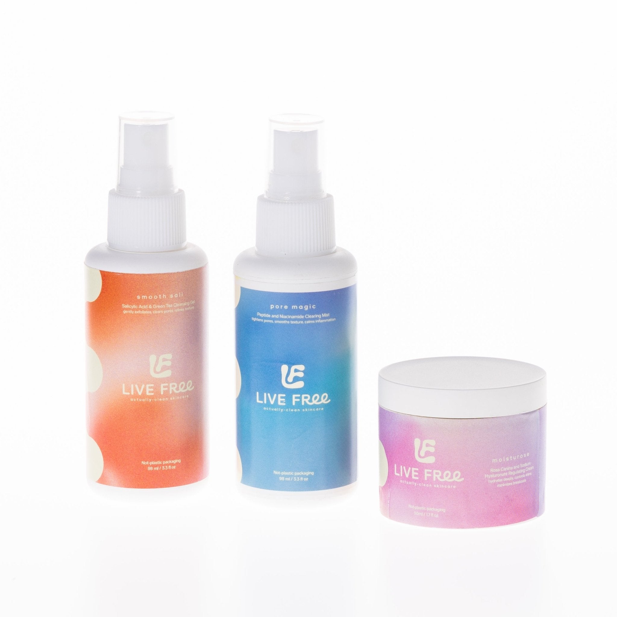 Free Living Co Routine Skincare Set – Cleanser, Toner & Moisturizer for Blemish-Prone & Sensitive Skin