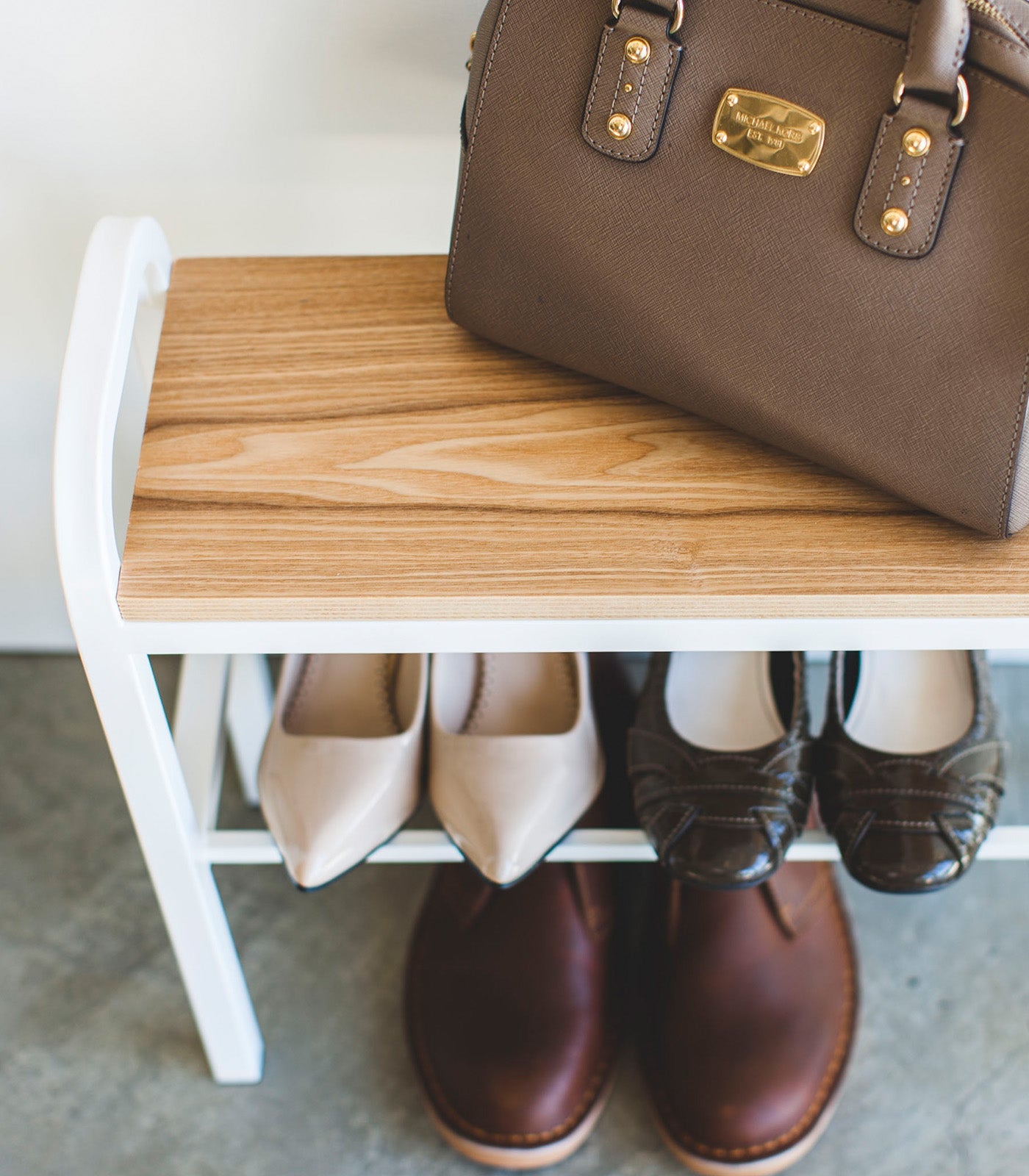 Yamazaki Home Shoe Organizer & Bench (18" H)  - Steel + Wood