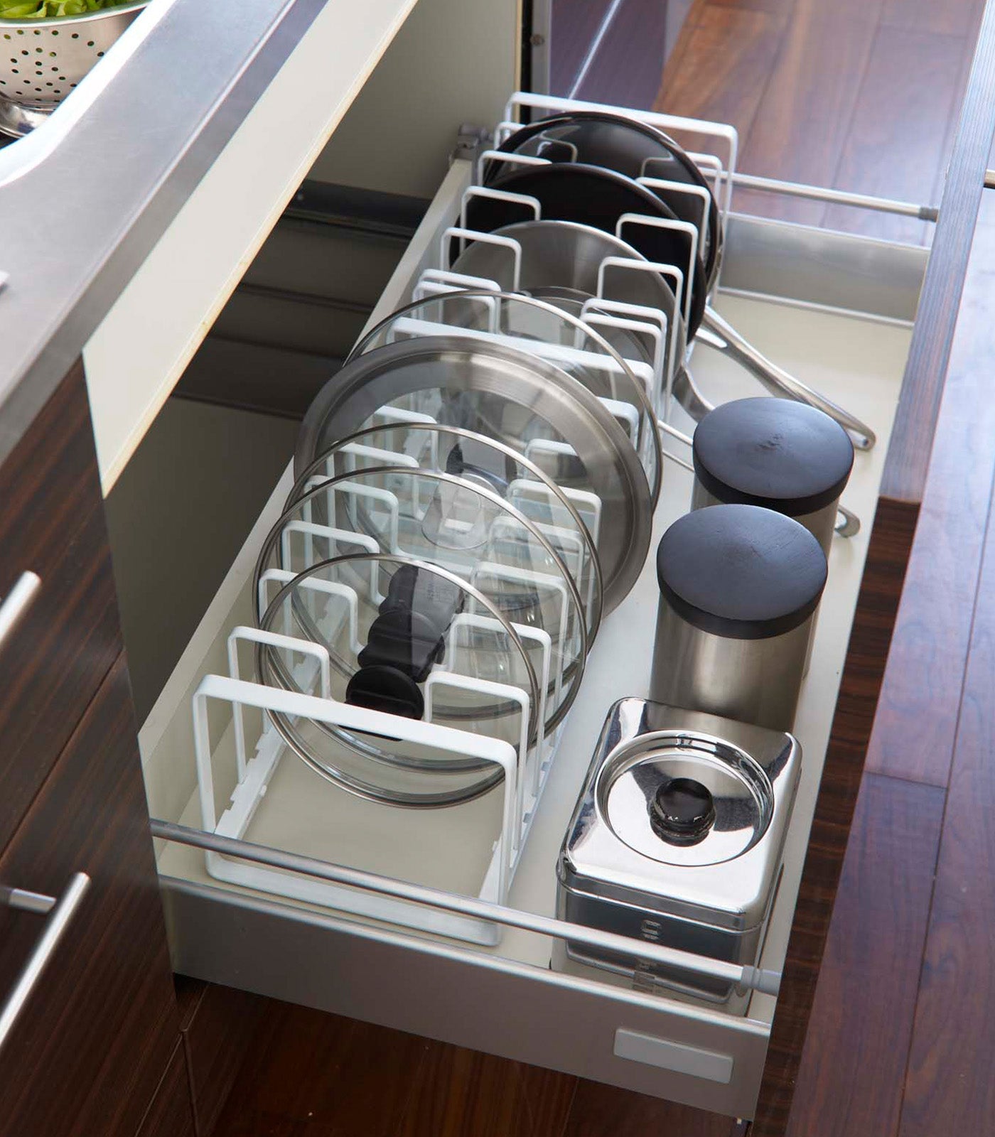Yamazaki Home Adjustable Pot Lid and Frying Pan Organizer - Steel