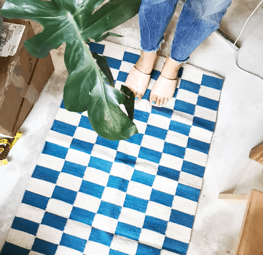 Archive New York Zapotec Checkered Rug in Blue & Ivory