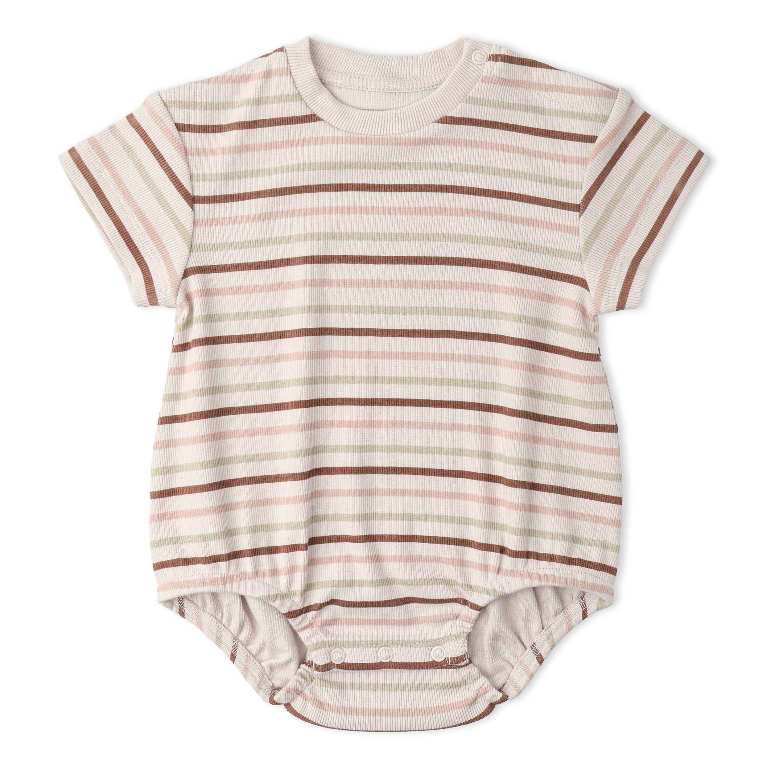 Makemake Organics - Organic Short Sleeve Bubble Romper - Terra Stripes