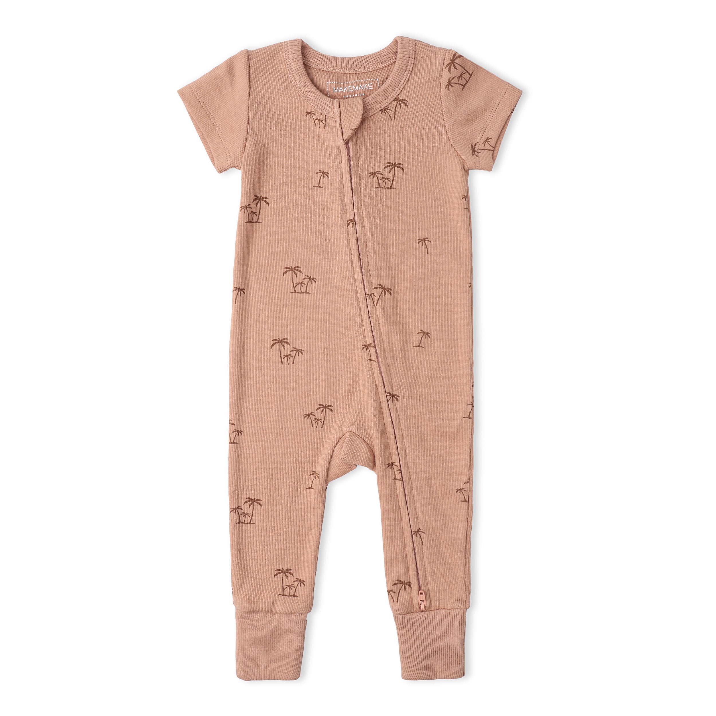 Makemake Organics - Organic Short Sleeve Zip Romper - Island Palm