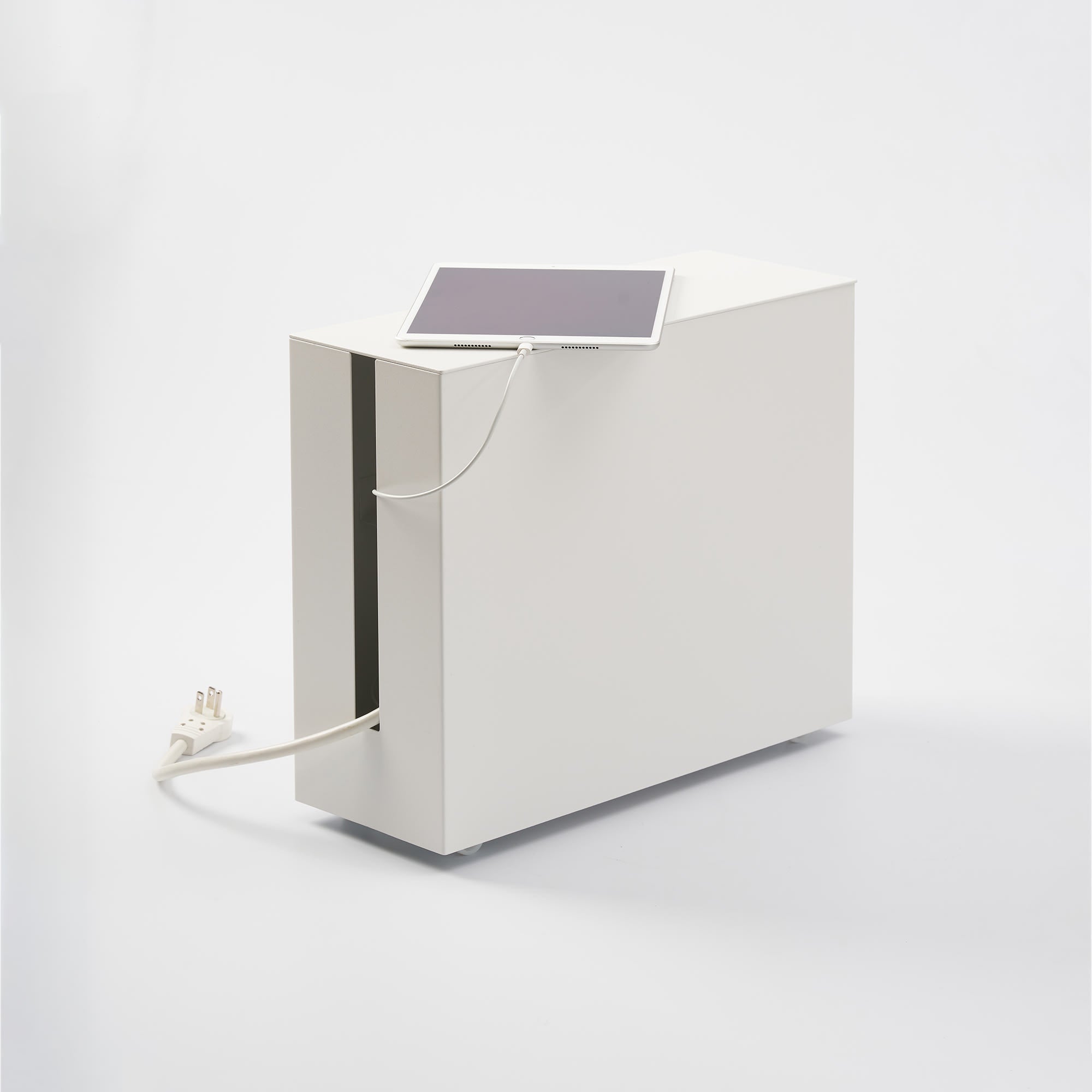 White electronic device with a screen on a white background