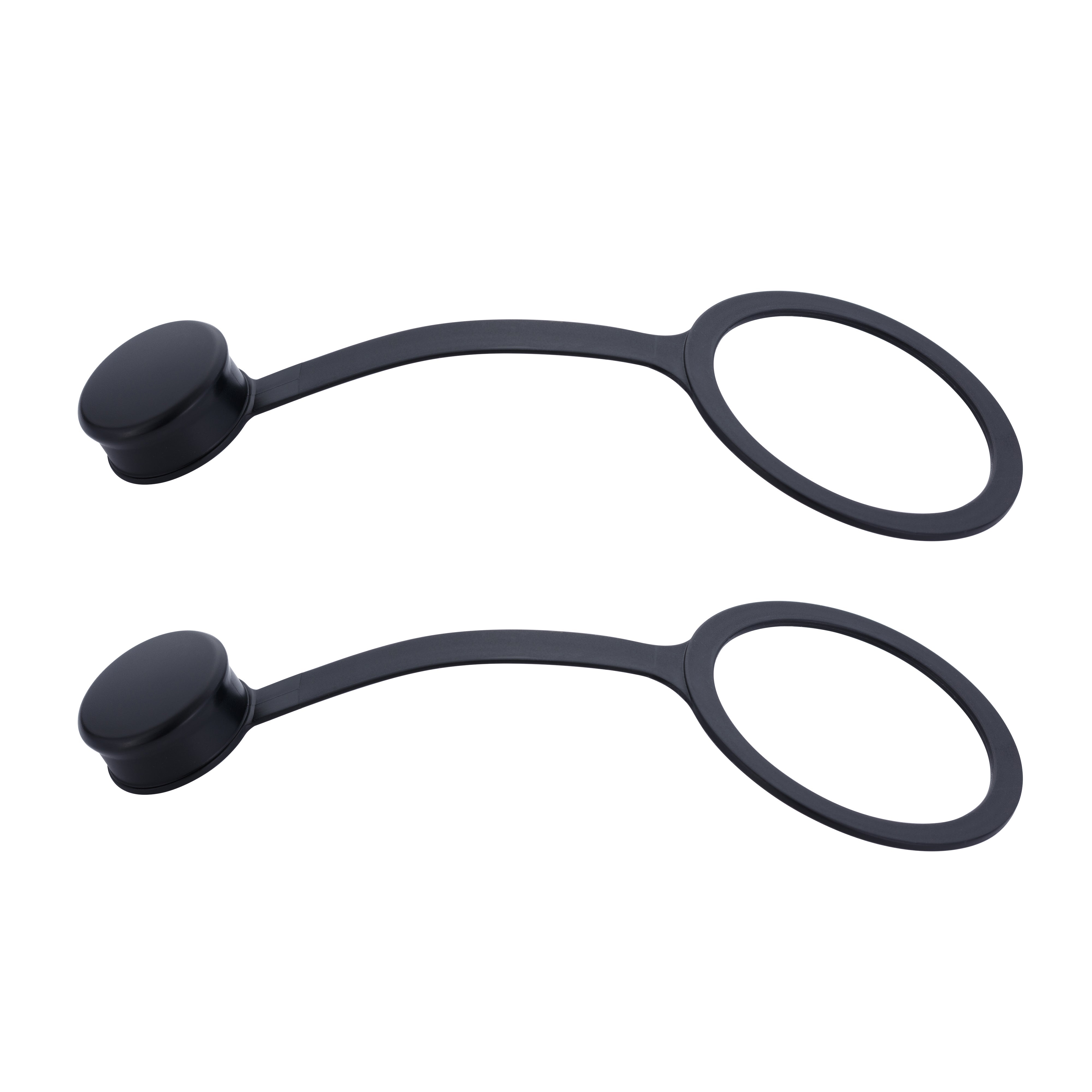 Black rubber band with two round ends on a white background