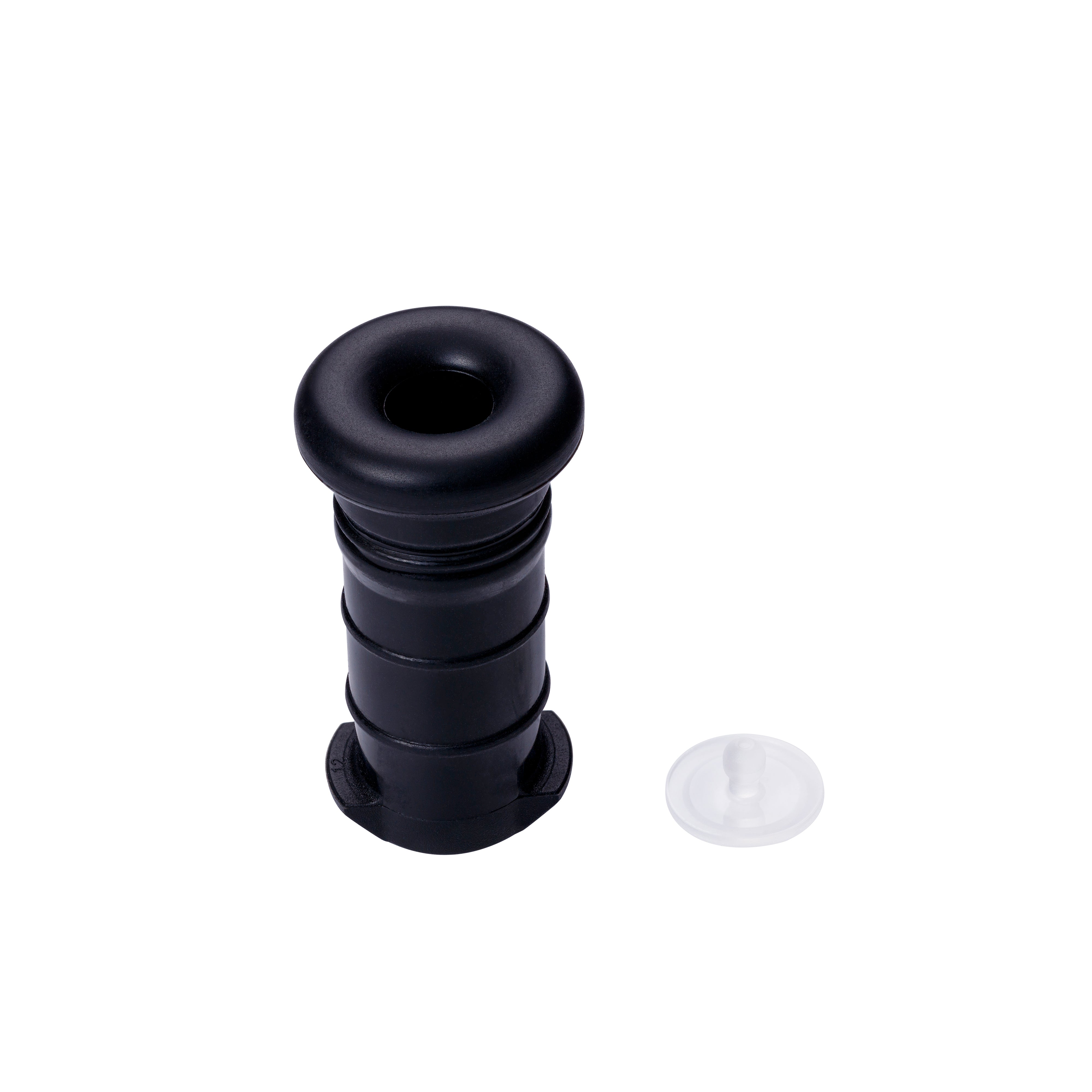 Black rubber grommet on a white background