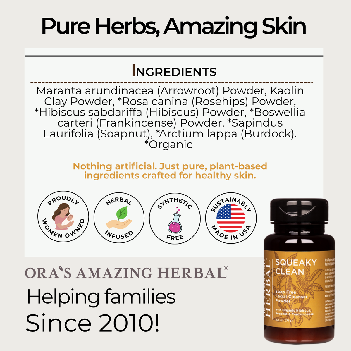 Ora's Amazing Herbal Squeaky Clean, Soap Free Facial Exfoliating Cleansing Powder