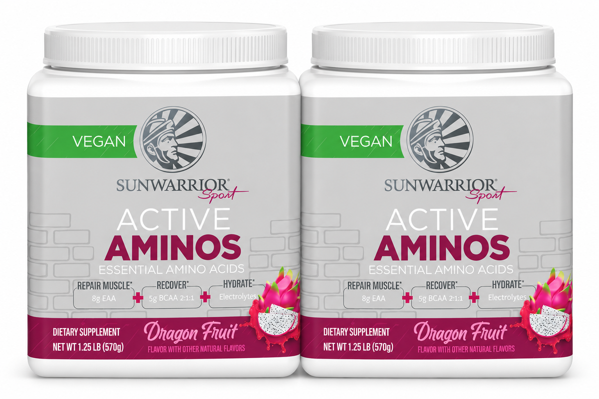 Two Sunwarrior Active Aminos Dragon Fruit containers