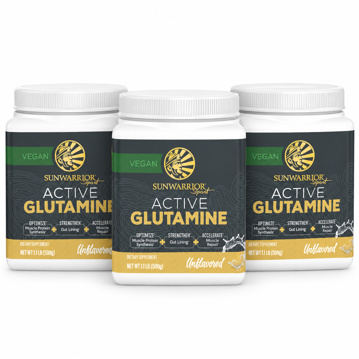 Three tubs of Sunwarrior Active Glutamine Unflavored
