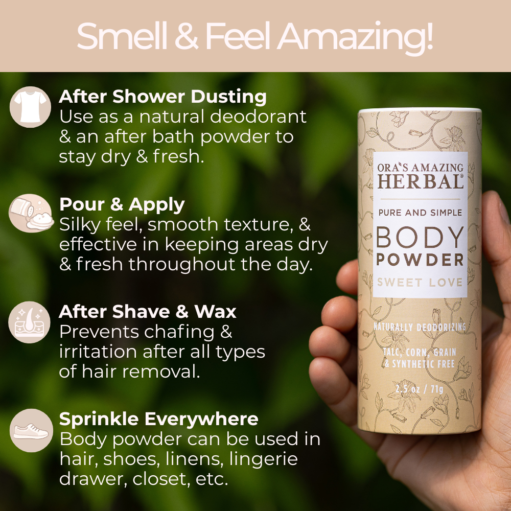 Ora's Amazing Herbal Talc Free Body Powder, Sweet Love Vanilla