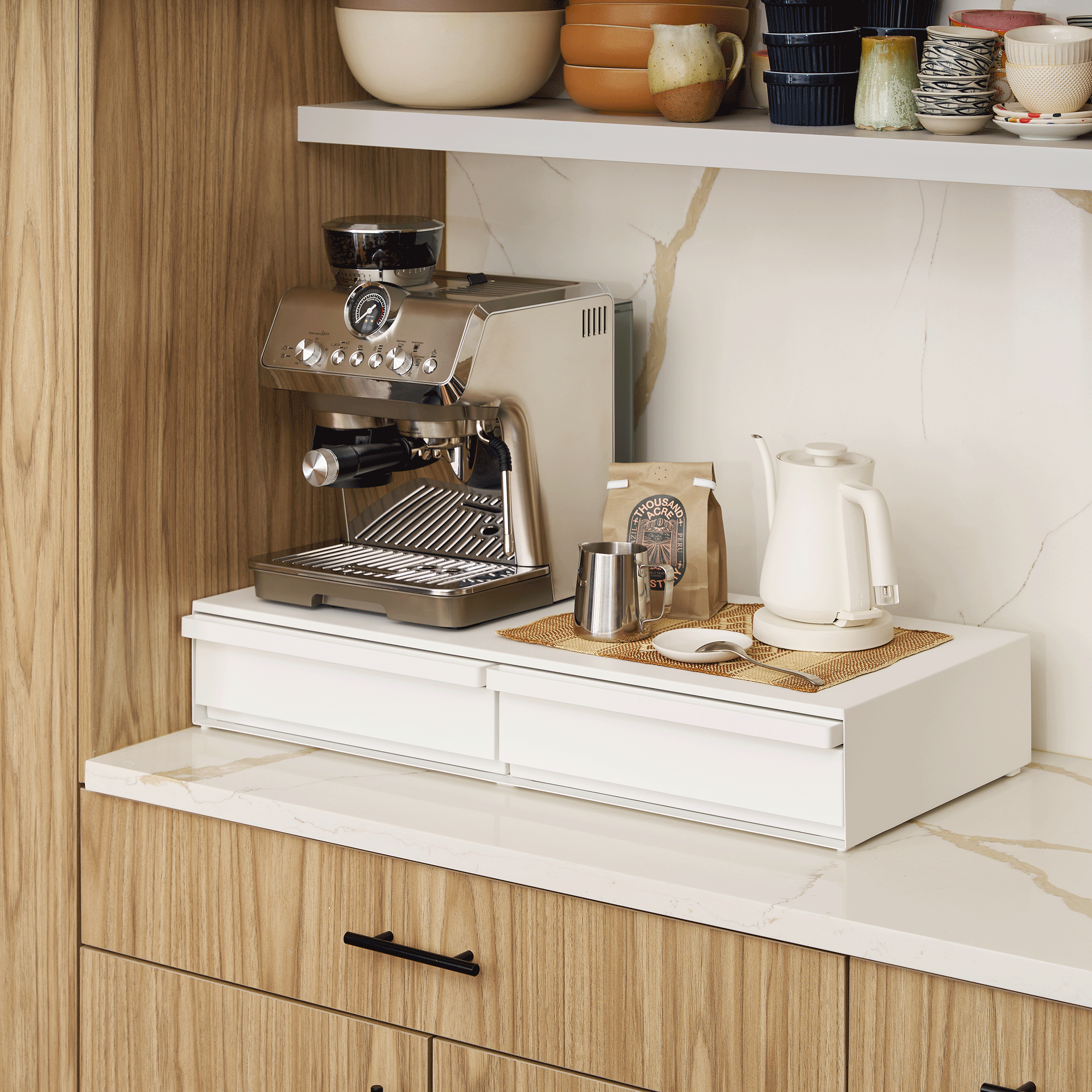 Yamazaki Home Countertop Drawer with Pull-Out Shelf - Wide - Steel