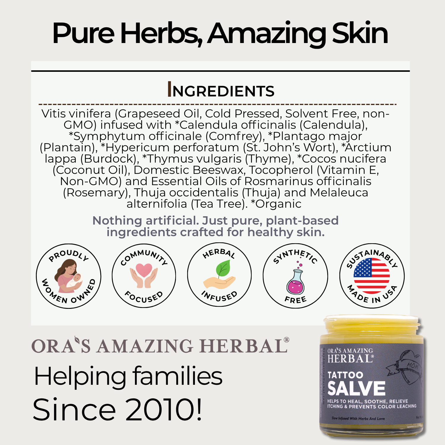 Ora's Amazing Herbal Tattoo Salve, Natural Tattoo Aftercare