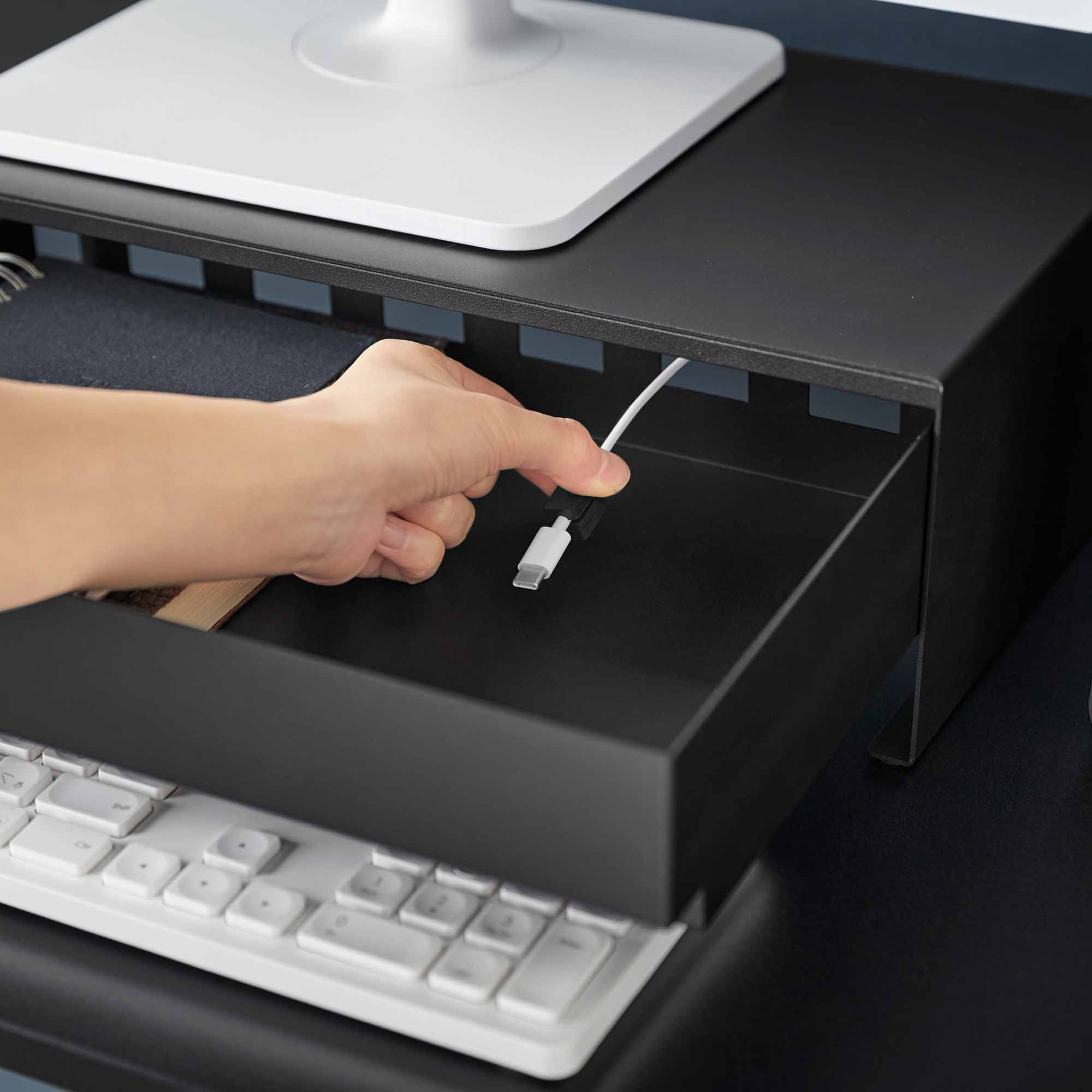 Yamazaki Home Monitor Stand With Drawer - Steel
