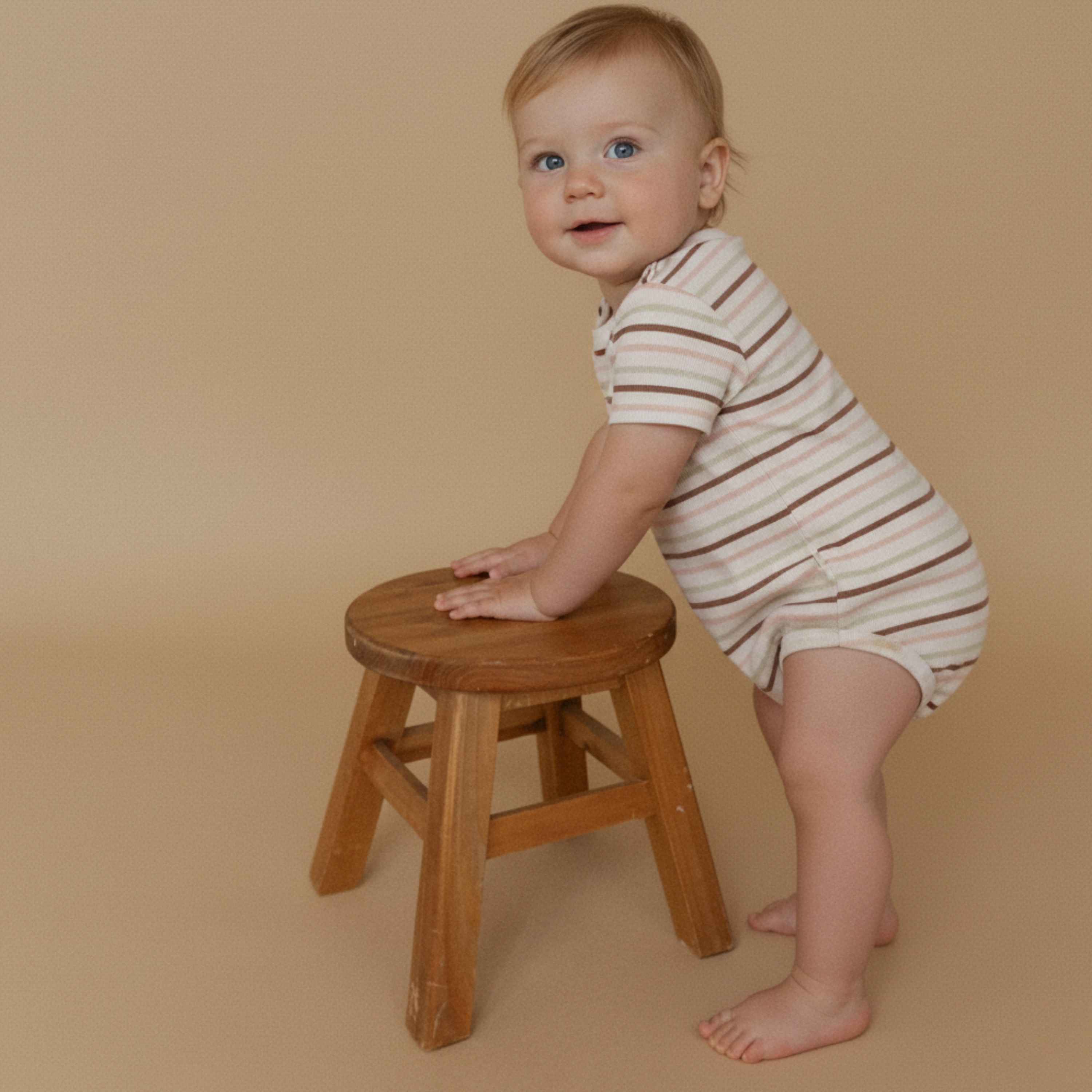 Makemake Organics - Organic Short Sleeve Bubble Romper - Terra Stripes
