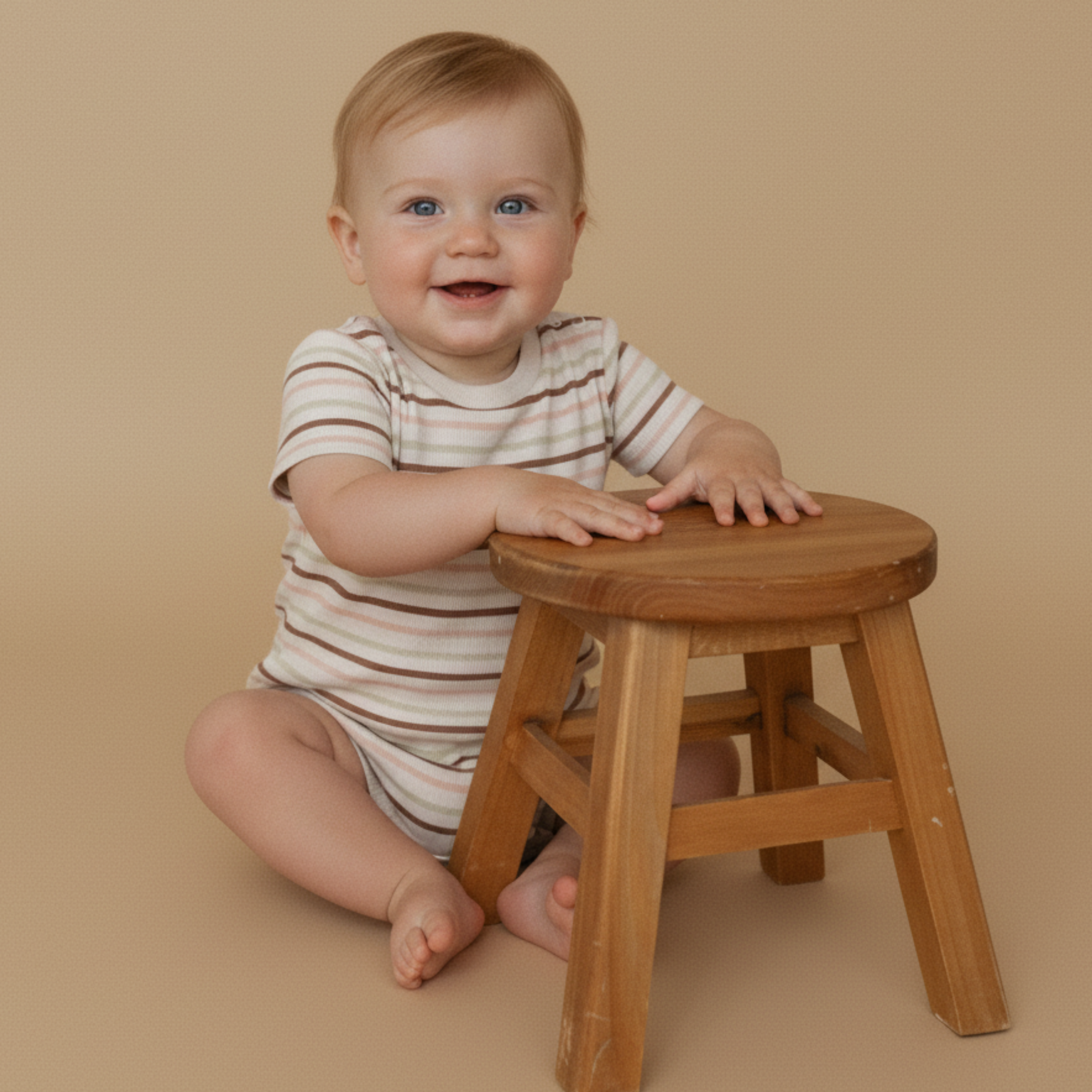 Makemake Organics - Organic Short Sleeve Bubble Romper - Terra Stripes