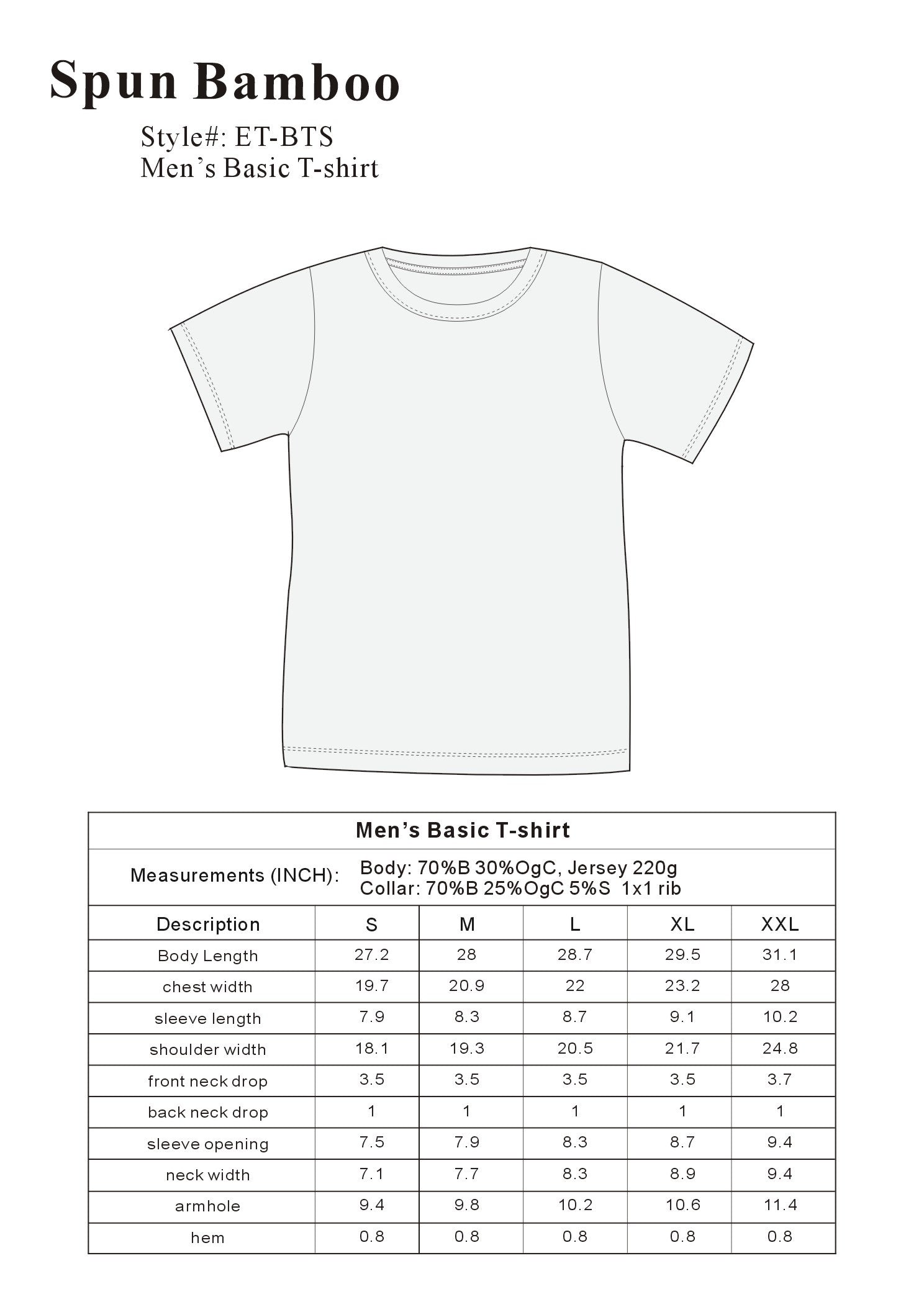 Spun Bamboo The Original Men's Bamboo Viscose/Organic Cotton Short Sleeve T-Shirt - Classic Cut
