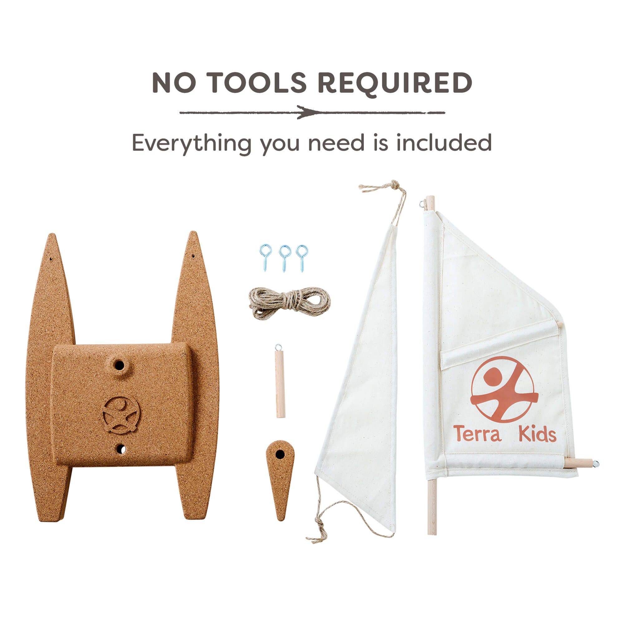 Sailing toy set with sail and mast, labeled 'Terra Kids', on a white background.