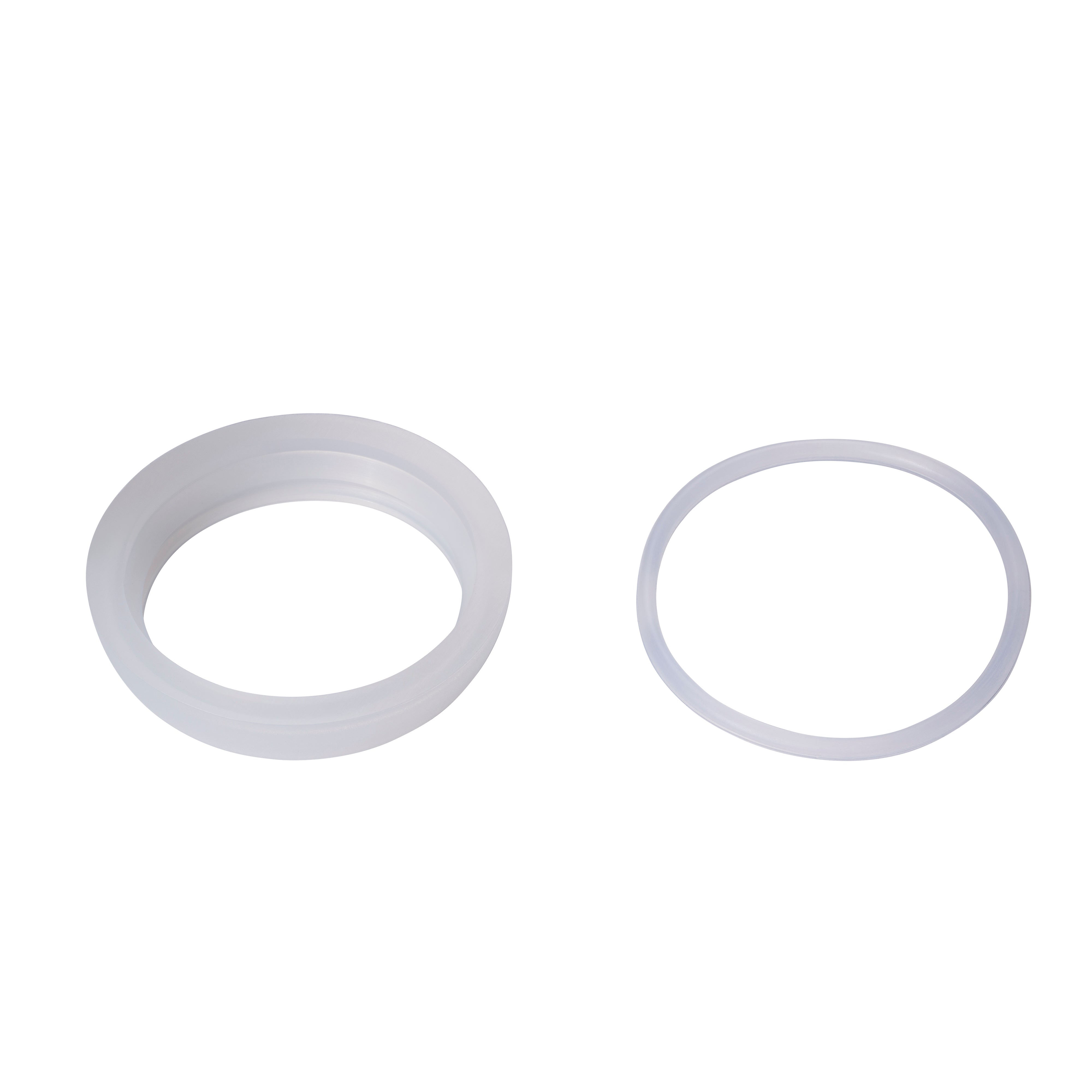 Two white rubber washers on a white background