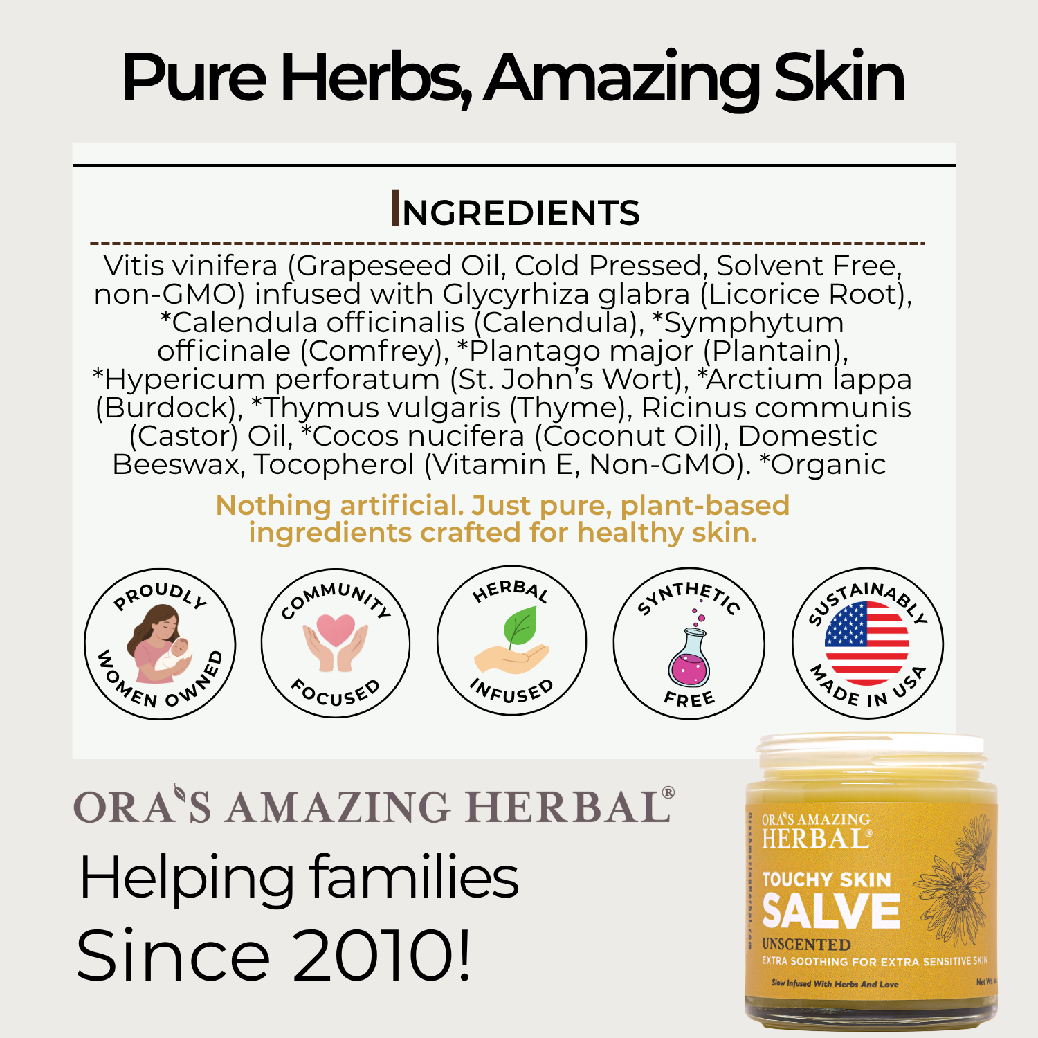 Ora's Amazing Herbal Touchy Skin Salve, Eczema Cream Ointment for Sensitive Skin