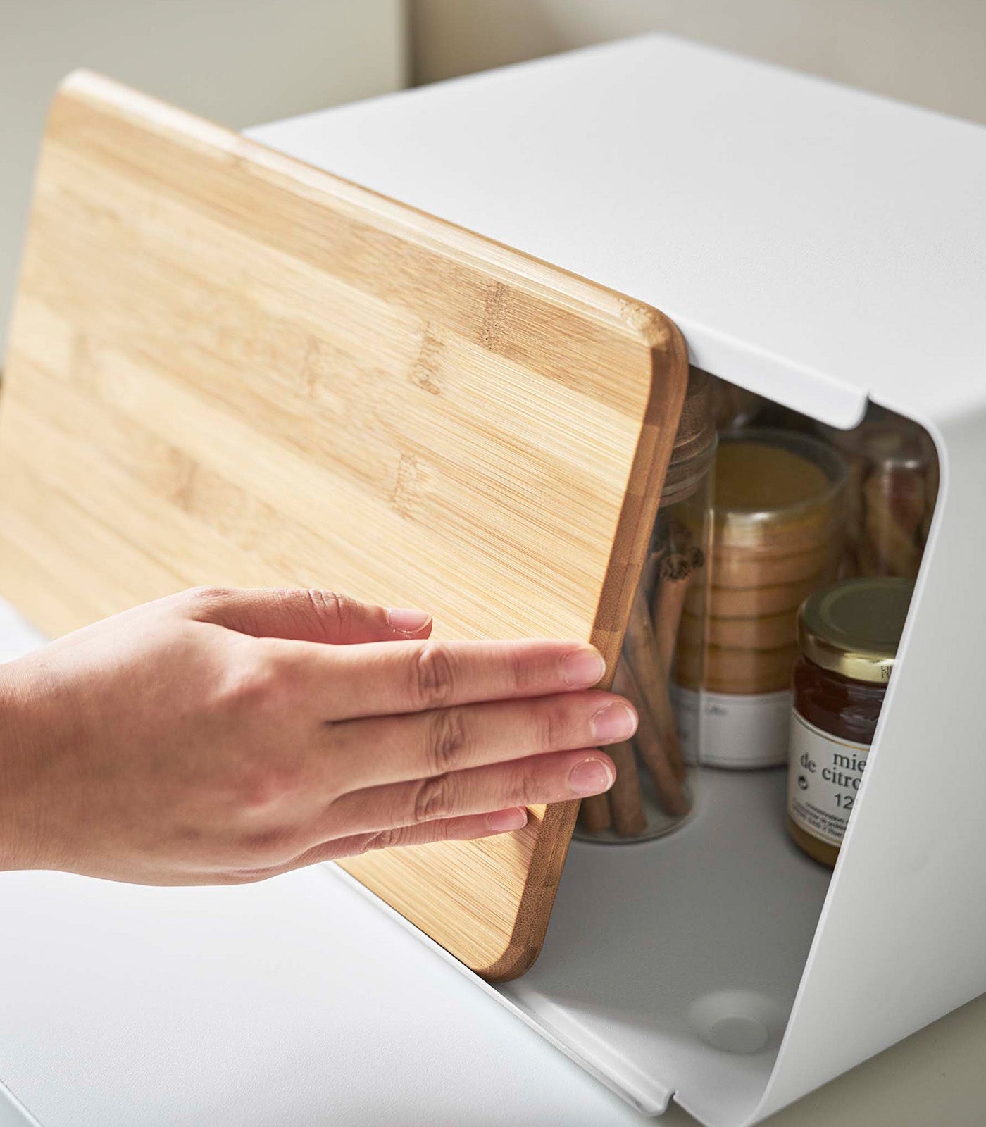 Yamazaki Home Bread Box with Cutting Board Lid - Steel + Wood