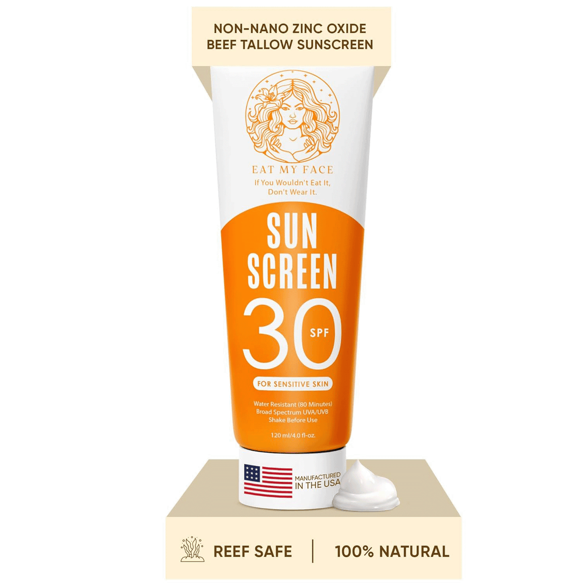 Beef Tallow Sunscreen SPF 30 - Mineral Tube — Eat My Face