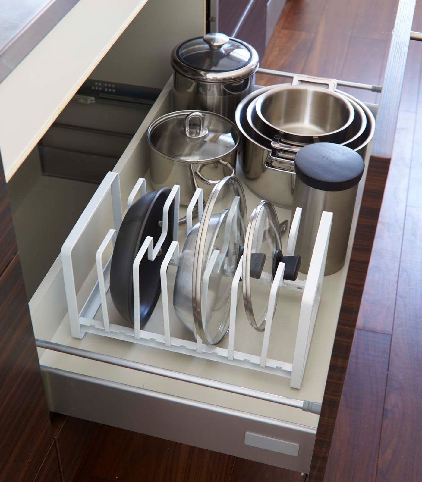 Yamazaki Home Adjustable Pot Lid and Frying Pan Organizer - Steel