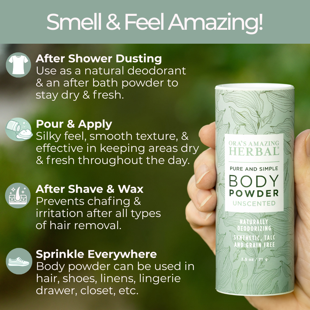 Ora's Amazing Herbal Talc Free Body Powder, Unscented