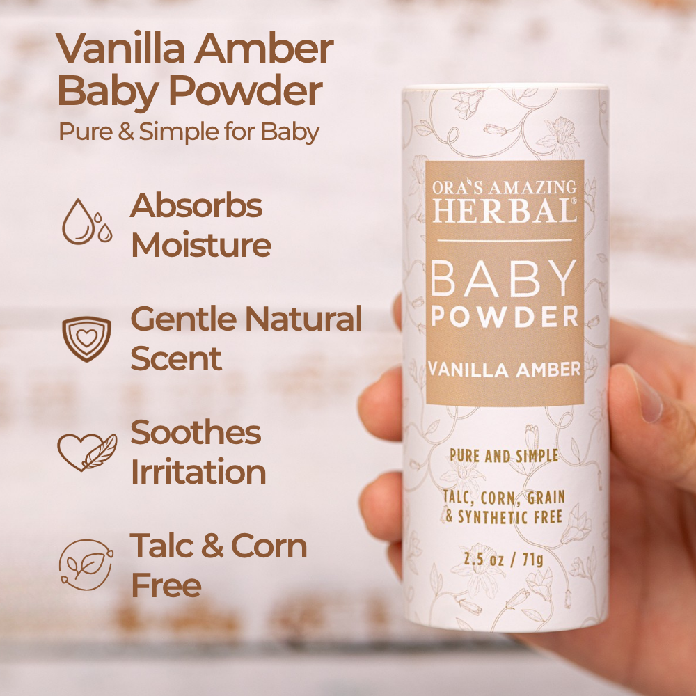 Ora's Amazing Herbal Talc Free Baby Powder, Real Vanilla Amber