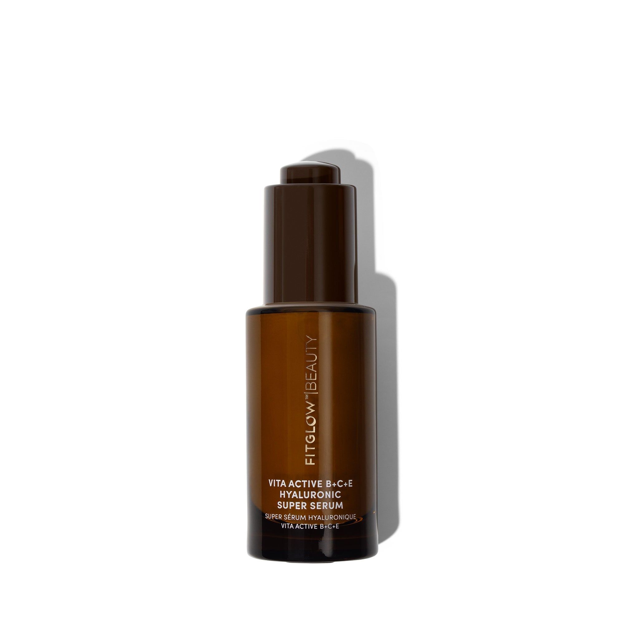 Fitglow beauty serum bottle on a white background