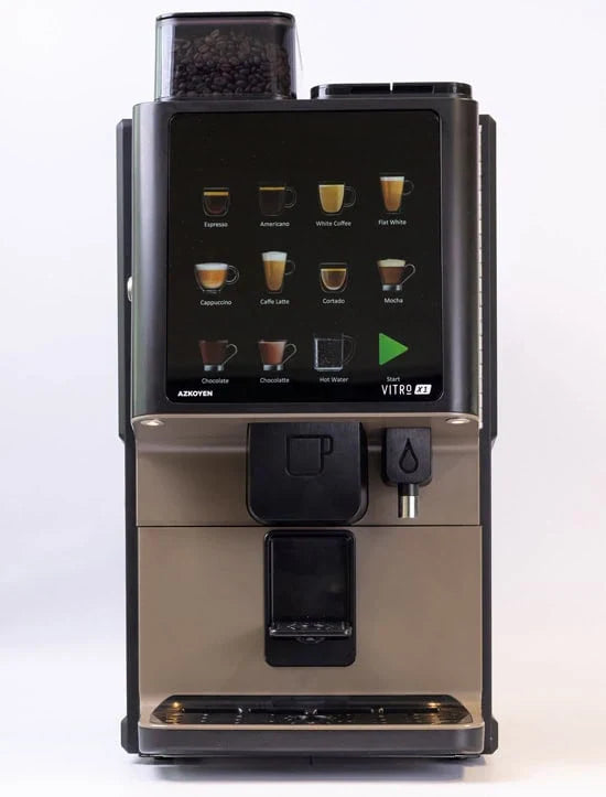 Espresso machine with digital display on a white background