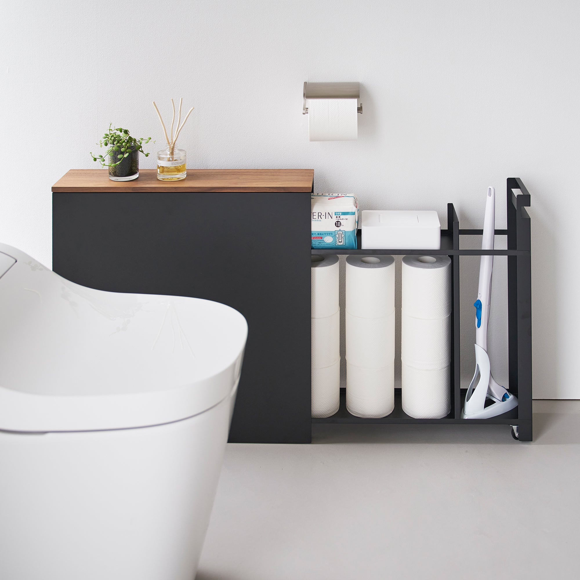 Yamazaki Home Pull-Out Bathroom Storage Cabinet - Steel + Wood