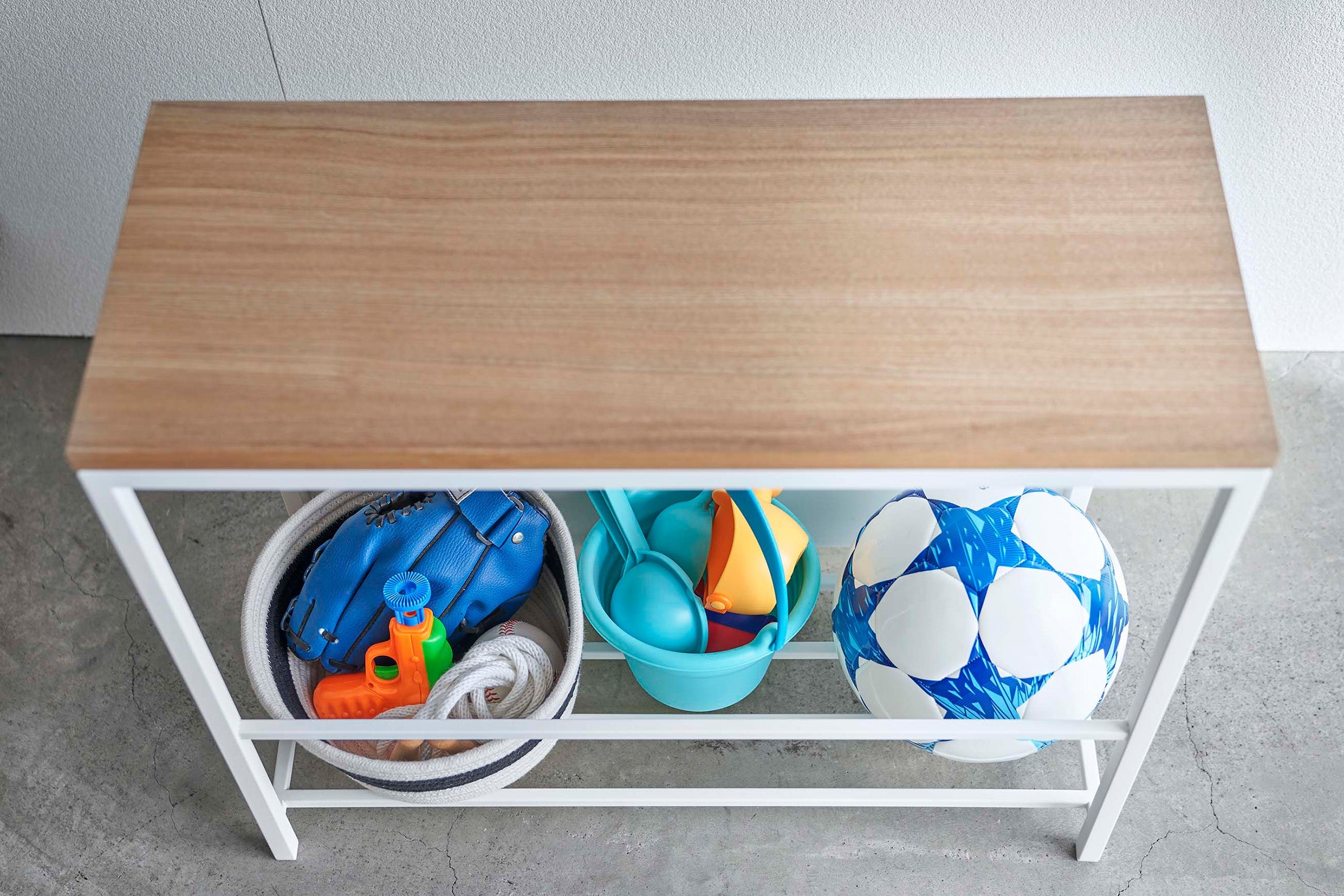 Yamazaki Home Entryway Storage Organizer & Bench (18" H)  - Steel + Wood