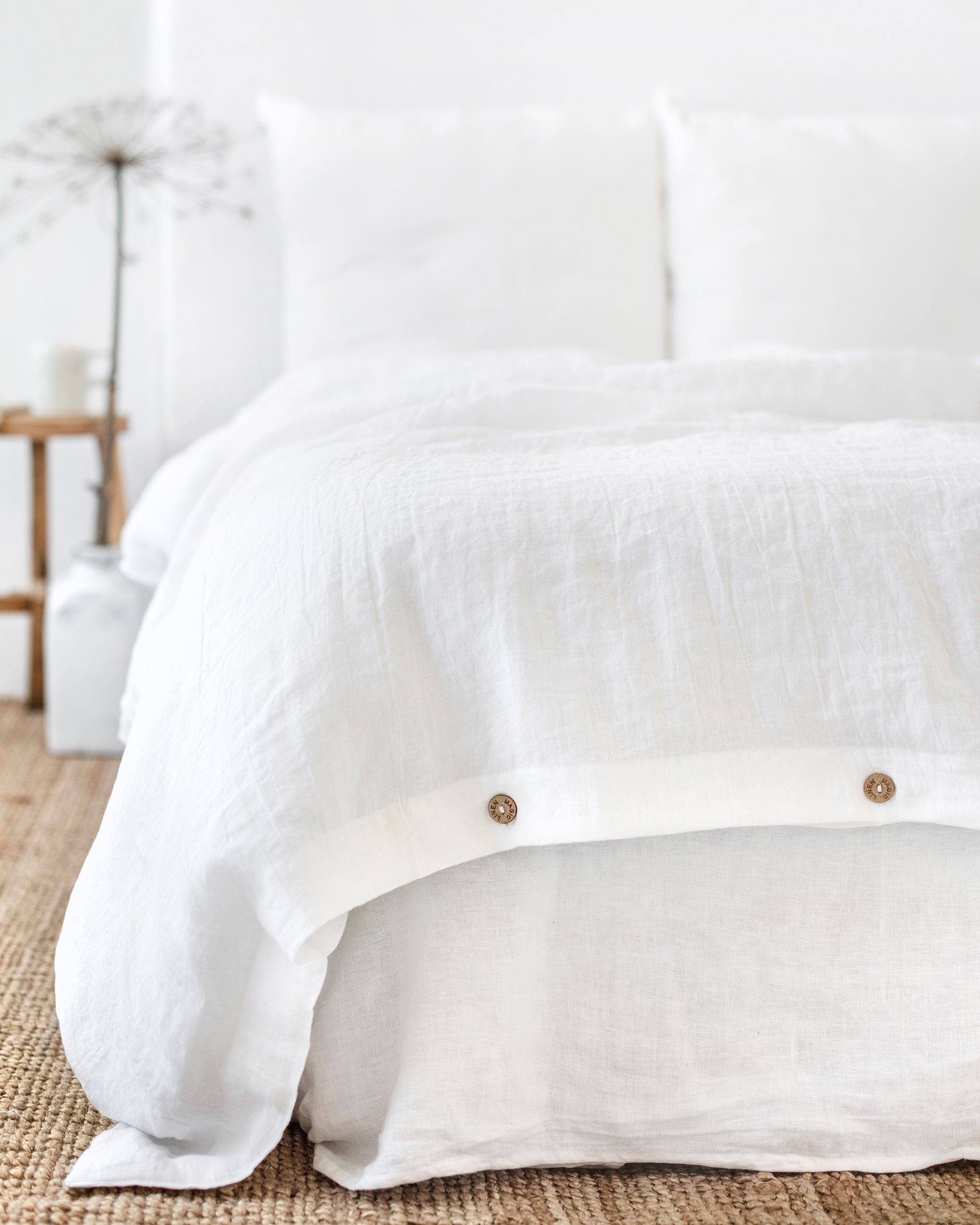 MagicLinen White Linen Duvet Cover Set (3 Pcs)