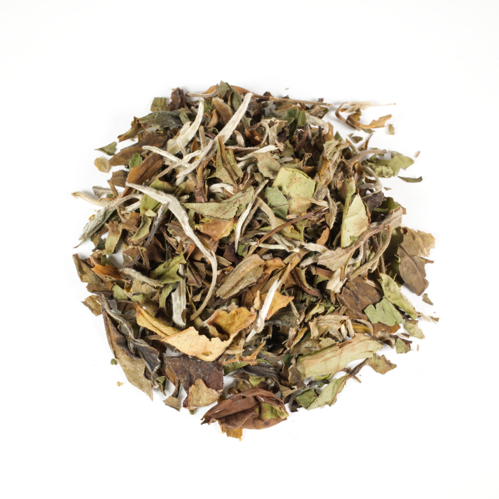 Dry tea leaves on a white background