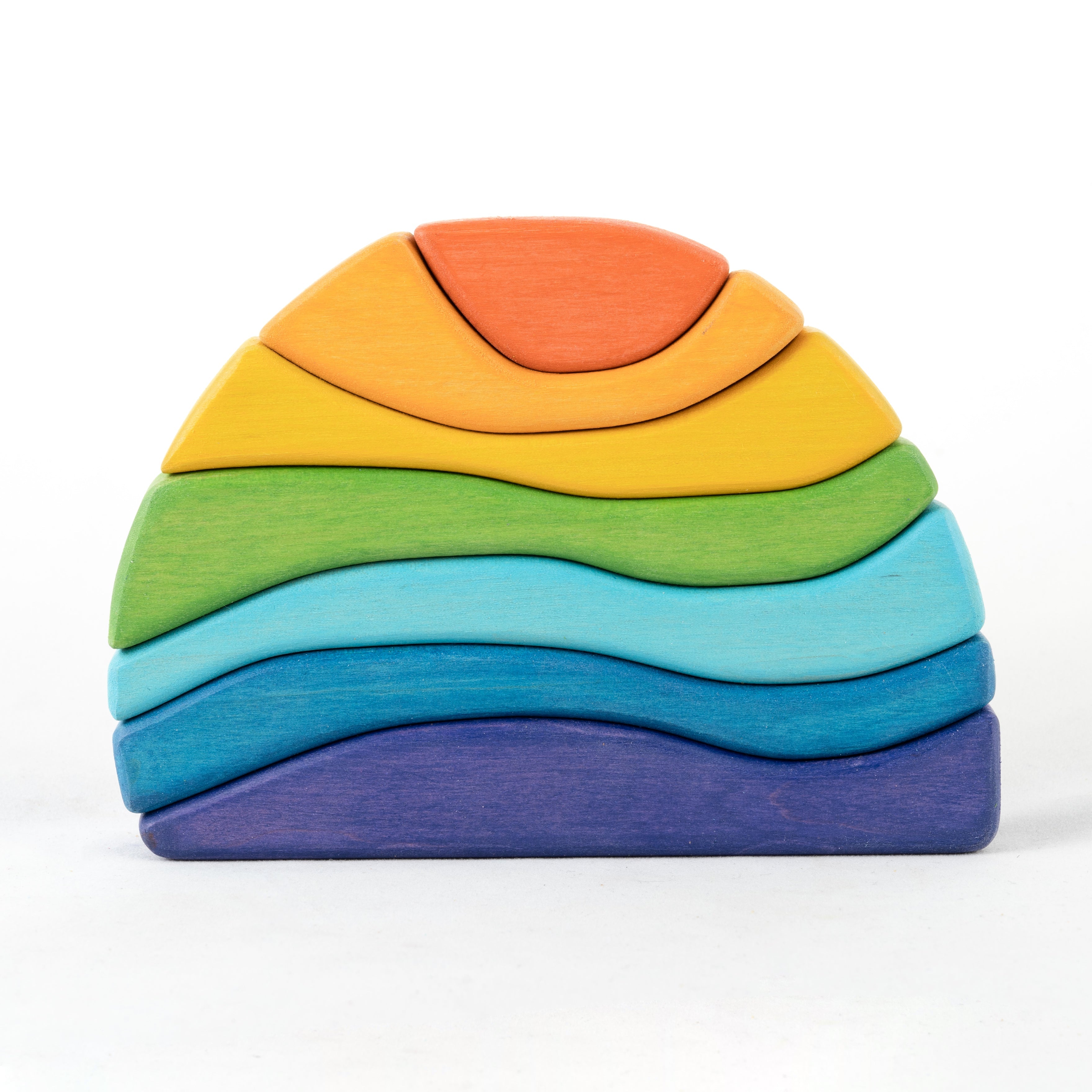 Stack of colorful wooden blocks on a white background