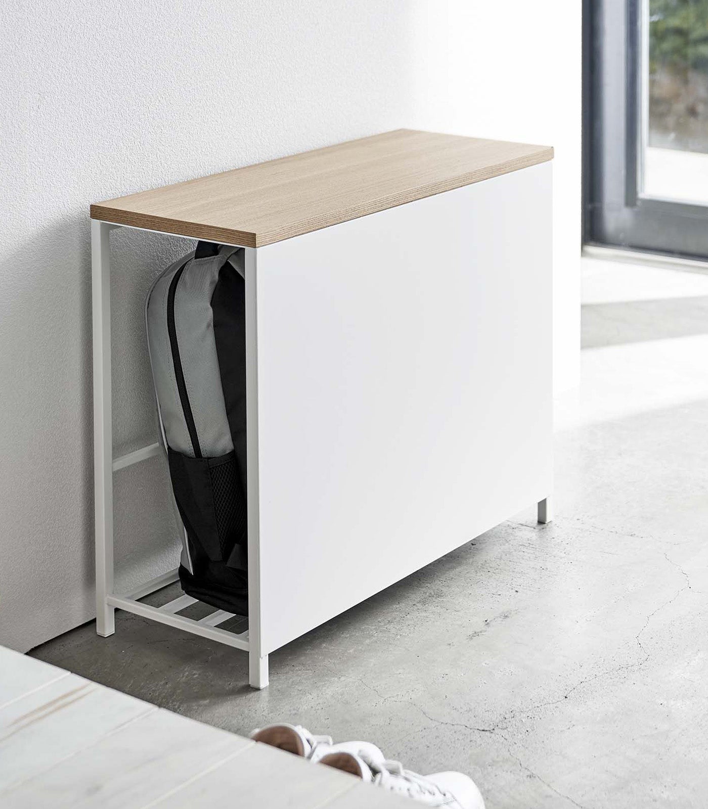 Yamazaki Home Entryway Storage Organizer & Bench (18" H)  - Steel + Wood