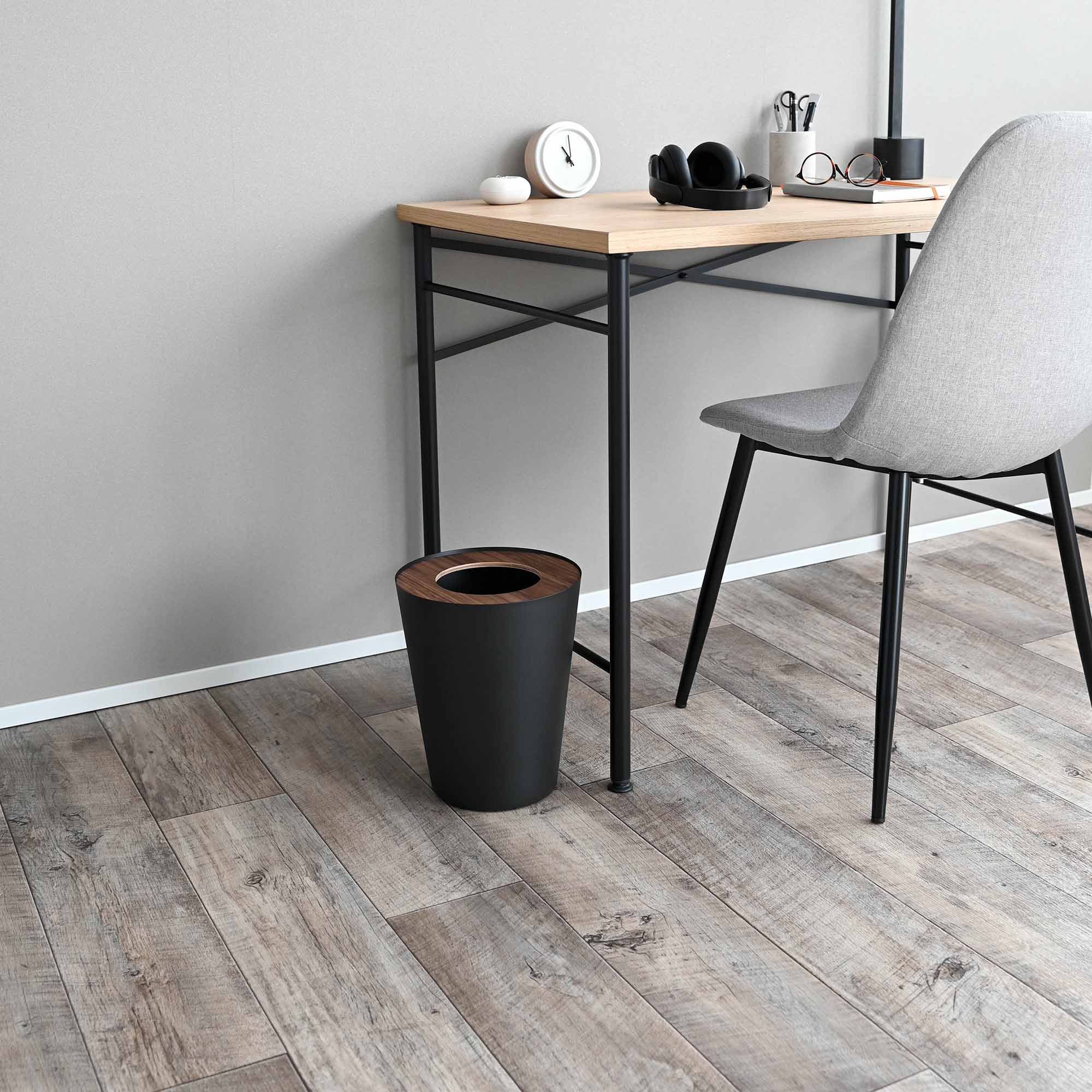 Yamazaki Home Trash Can - Round - Steel + Wood
