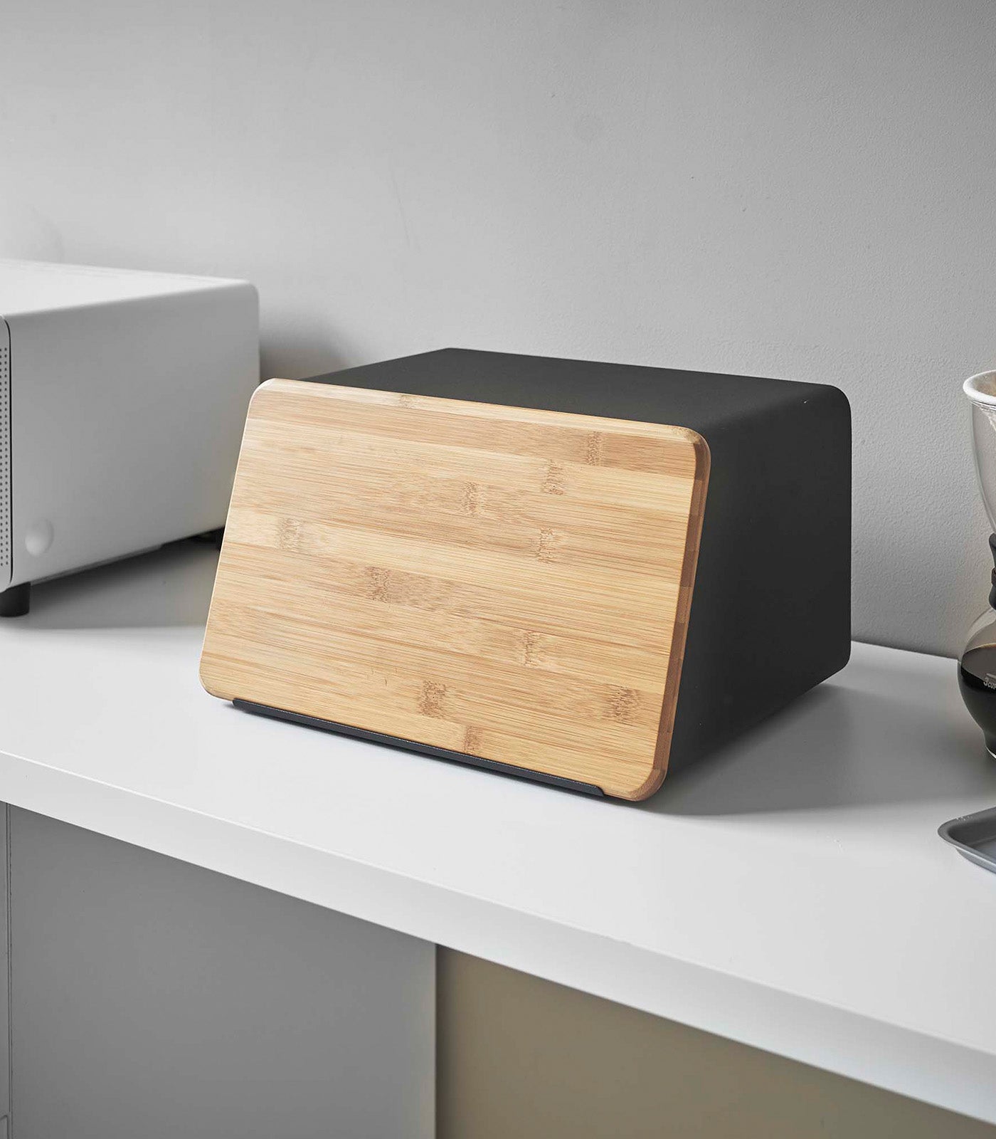 Yamazaki Home Bread Box with Cutting Board Lid - Steel + Wood