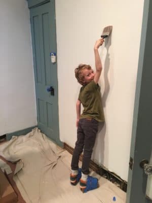 One nice thing about using non-toxic paint is that the kids can “help” paint the walls!