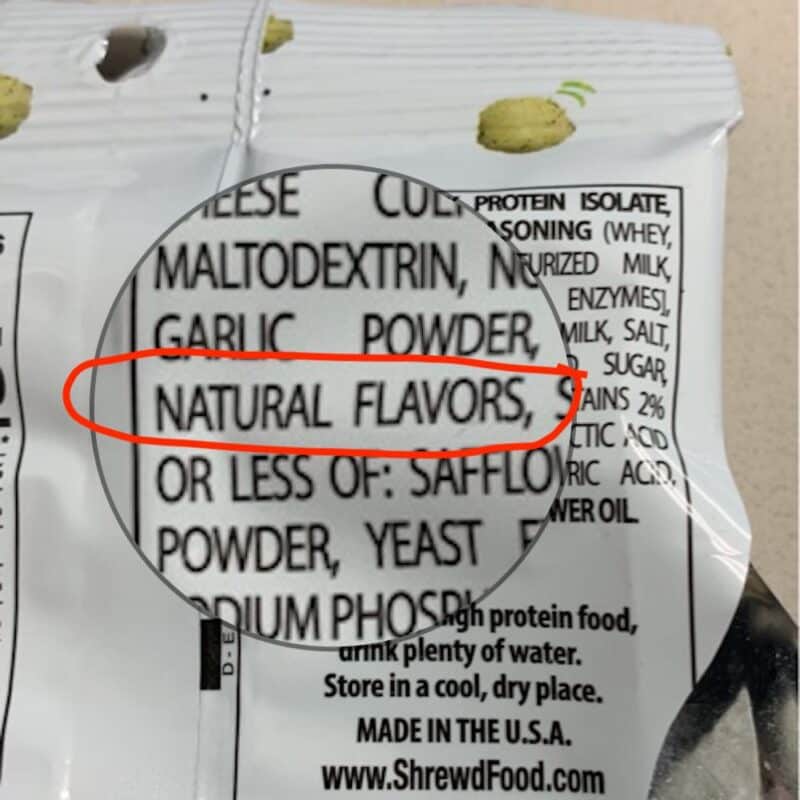 Natural flavors natural on a bag