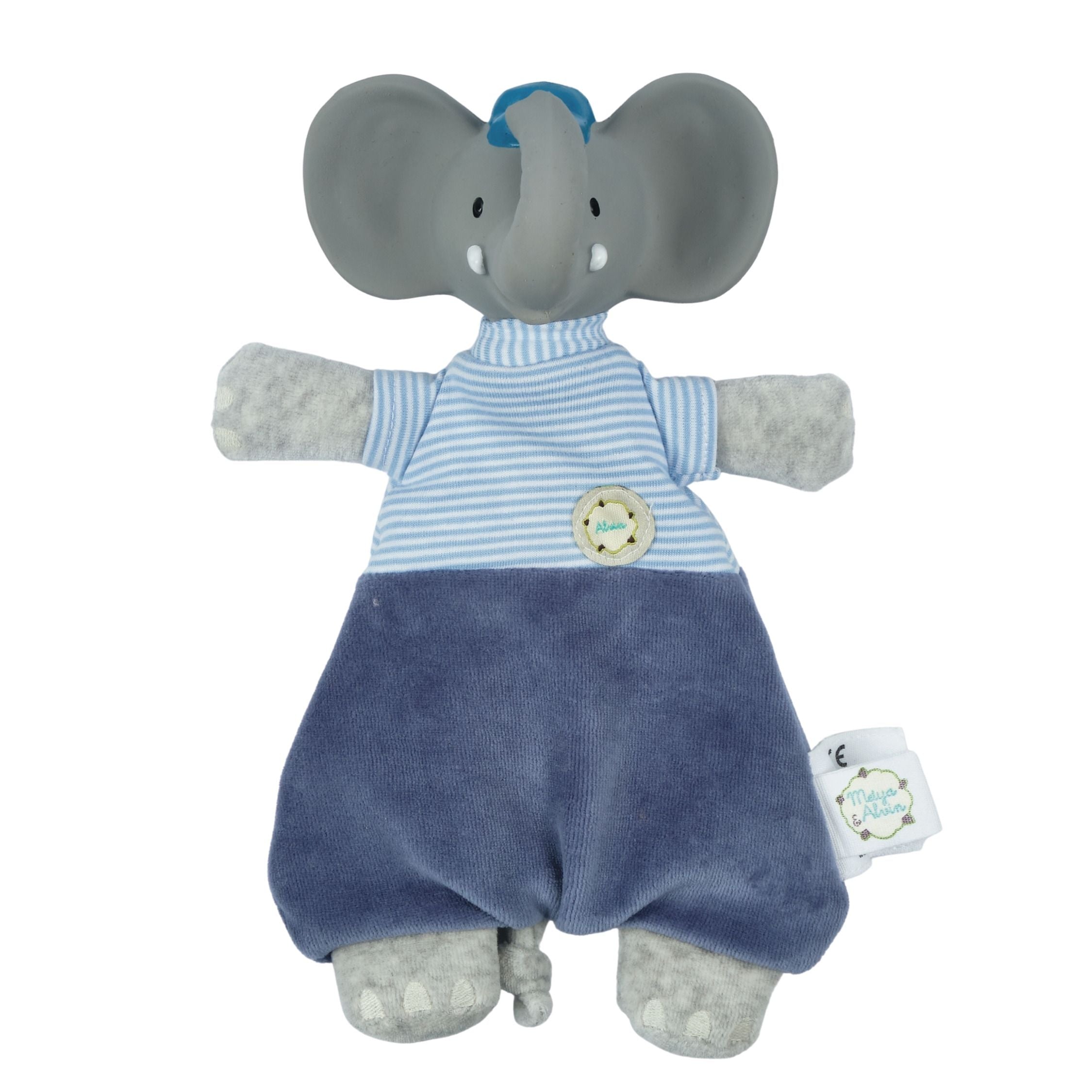 Tikiri Toys Alvin the Elephant Velour Lovey with Organic Natural Rubber Teether Head