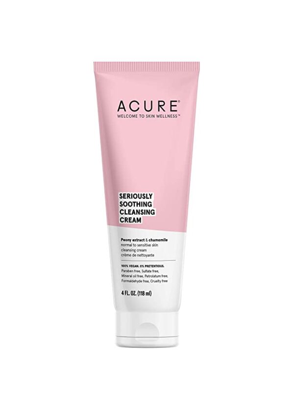 A bottle of Acure Seriously Soothing Cleansing Cream from Gimme the Good Stuff on a white background.