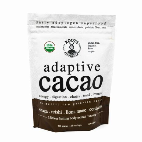 A black and brown bag that reads adaptive cacao.