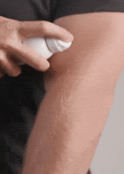 A gif (animated image) of a man applying All Good Kid’s Mineral Sunscreen Spray SPF 30 to his forearm