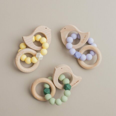BPA Free Rattle Made from Silicone & Beech Wood - Dove