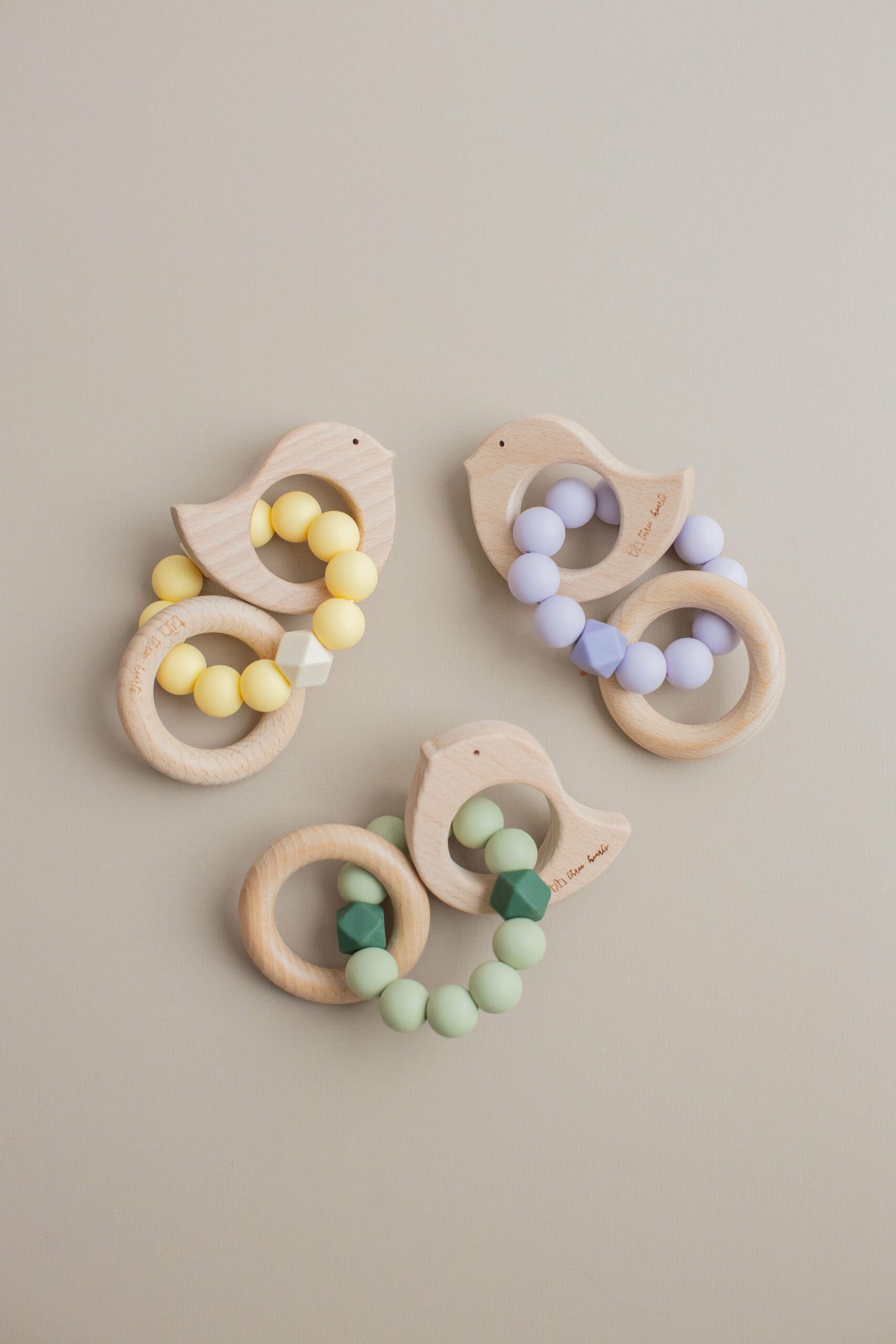 BPA Free Rattle Made from Silicone & Beech Wood - Dove