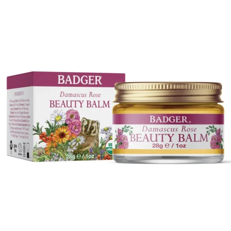 A jar of Badger Damascus Rose Beauty Balm from Gimme the Good Stuff 005